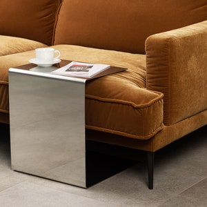 Industrial Side Table. Heavy-Duty Polished Steel. Minimal Contemporary Design Furniture. Unique Metal End Table for Living Room and Bedroom