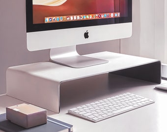 Monitor Stand for Desk. TV Computer or iMac Riser. Heavy Duty Steel Shelf. Minimal Industrial Ergonomic Design. Desktop Organizer for Office