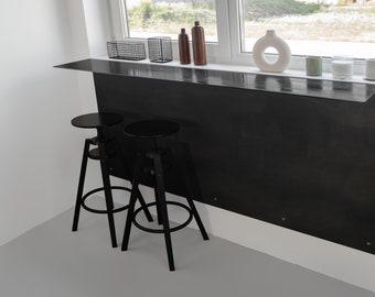 Black Metal Loft Bar Table. Modern Breakfast and Dining High Table. Heavy-duty Painted or Raw Steel. Minimal Industrial Design Furniture