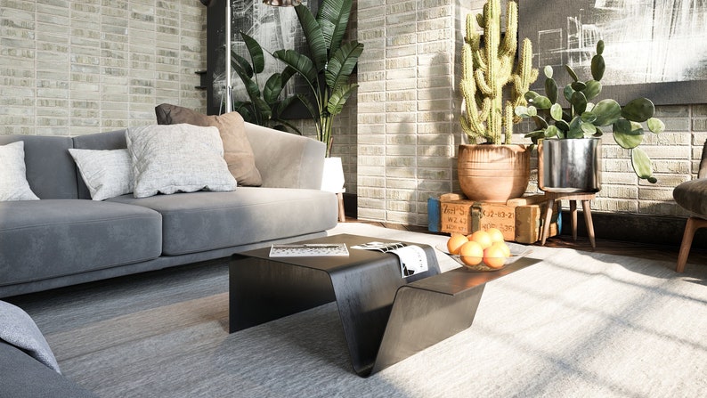 Modern Coffee Table with Storage. Heavy-Duty, Minimal Industrial Design Furniture. Unique Cocktail Sofa Table for Contemporary Living Room image 1