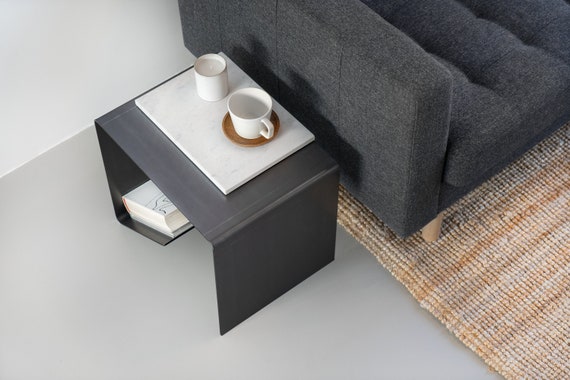 Rectangle Natural Metal Side Table With Storage Minimal