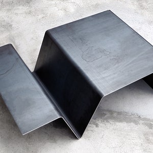 Small Modern Coffee Table with Storage. Heavy-Duty, Minimal Industrial Design Furniture. Unique Cocktail Table for Contemporary Living Room
