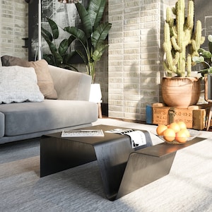 Small Modern Coffee Table with Storage. Heavy-Duty, Minimal Industrial Design Furniture. Unique Cocktail Table for Contemporary Living Room image 8