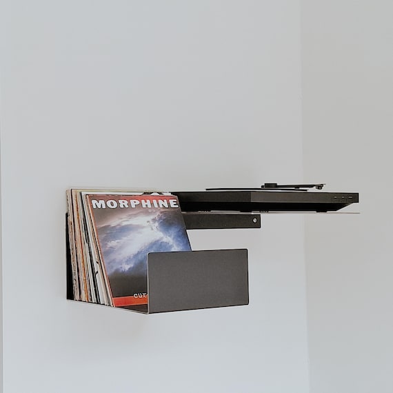 Floating Steel Turntable Shelf: Industrial Vinyl Record Storage