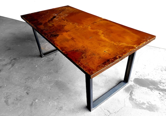 Hammered metal top dining on sale table