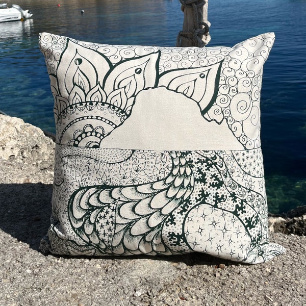 Black Es Vedra Ibiza Hippy Hand Print Pillow