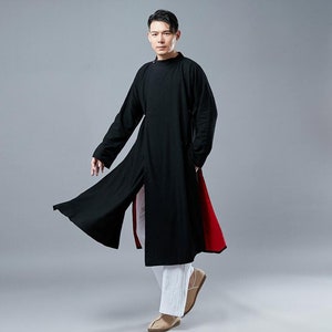 2 Colors Chinese Men hanfu long shirt Kung Fu Qipao robe linen shirt long linen robe men's robe shirt man costumes men's Chinese robe shirt