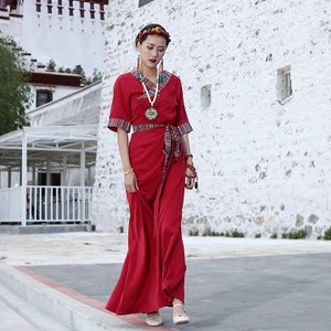 Tibetan dress Lhasa clothing Women Tibetan clothing Tibetan dress Woman casual dress long dress Hanfu Dress slim Dress Maxi Dress