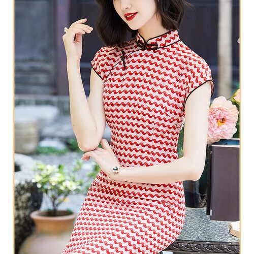 Red Qipao shops dress Woman slim dress cheongsam Chinese Hanfu mother's gifts girlfriends gifts dress bridal dress evening dress summer dress