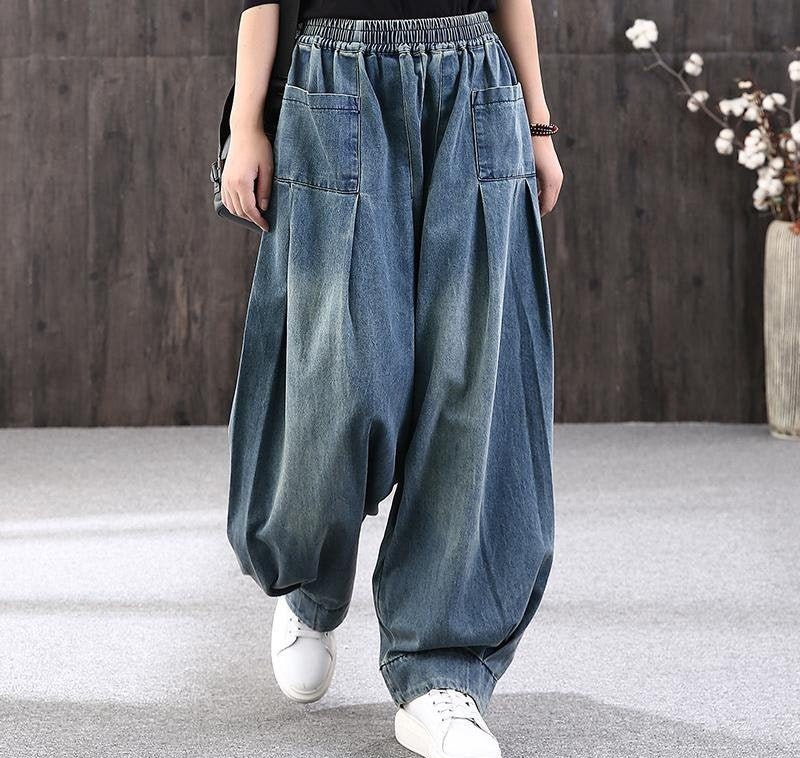 Woman demin pants woman plus size pants Simple Pure Color | Etsy