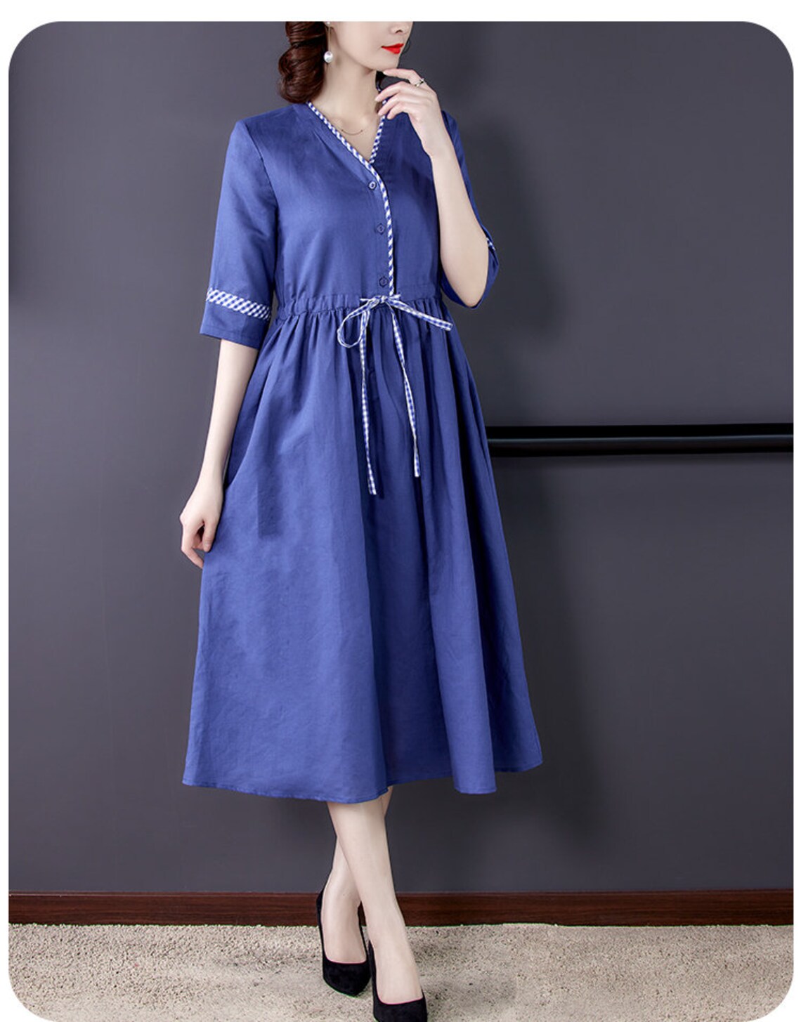 Woman summer Vneck cotton linen dress fashion linen cotton Etsy