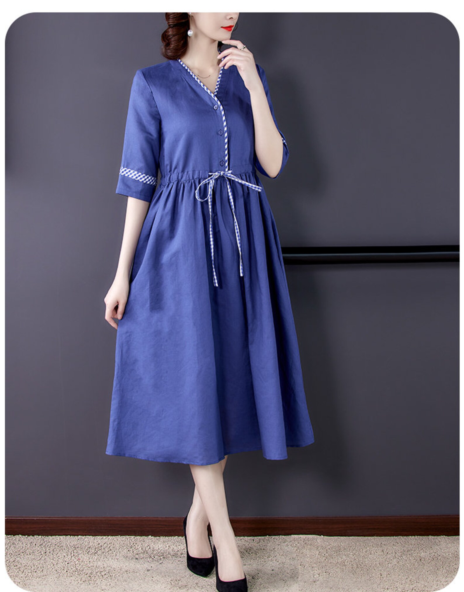 Woman summer Vneck cotton linen dress fashion linen cotton Etsy