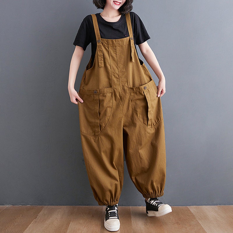 Woman loose bib overalls loose pants casual overalls casual Etsy