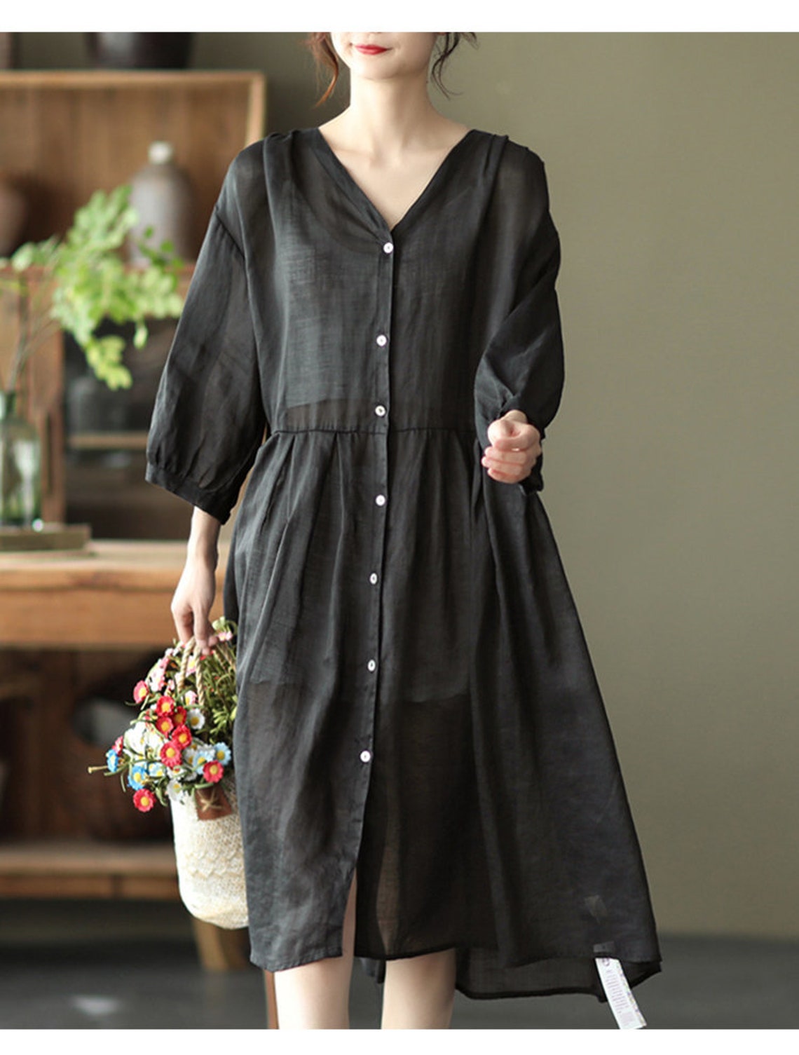 100 ramie dress summer ramie dresses woman fashion vneck Etsy