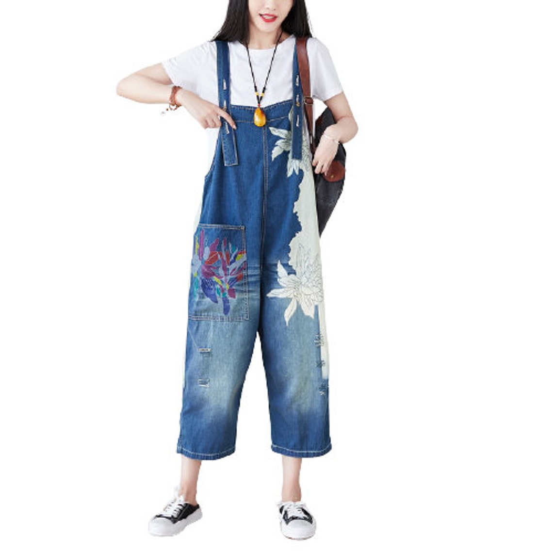 Frau Stitching Jeans plus Größe gewaschen Overalls lose Etsy