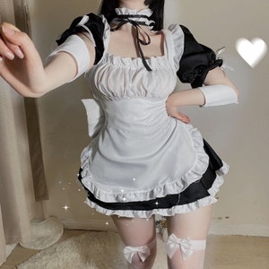 Maid outfit Sweet Dress Cosplay Maid Costume Short Sleeve Dress, Cute Ruffle Sweet Girl Dress maid clothes
