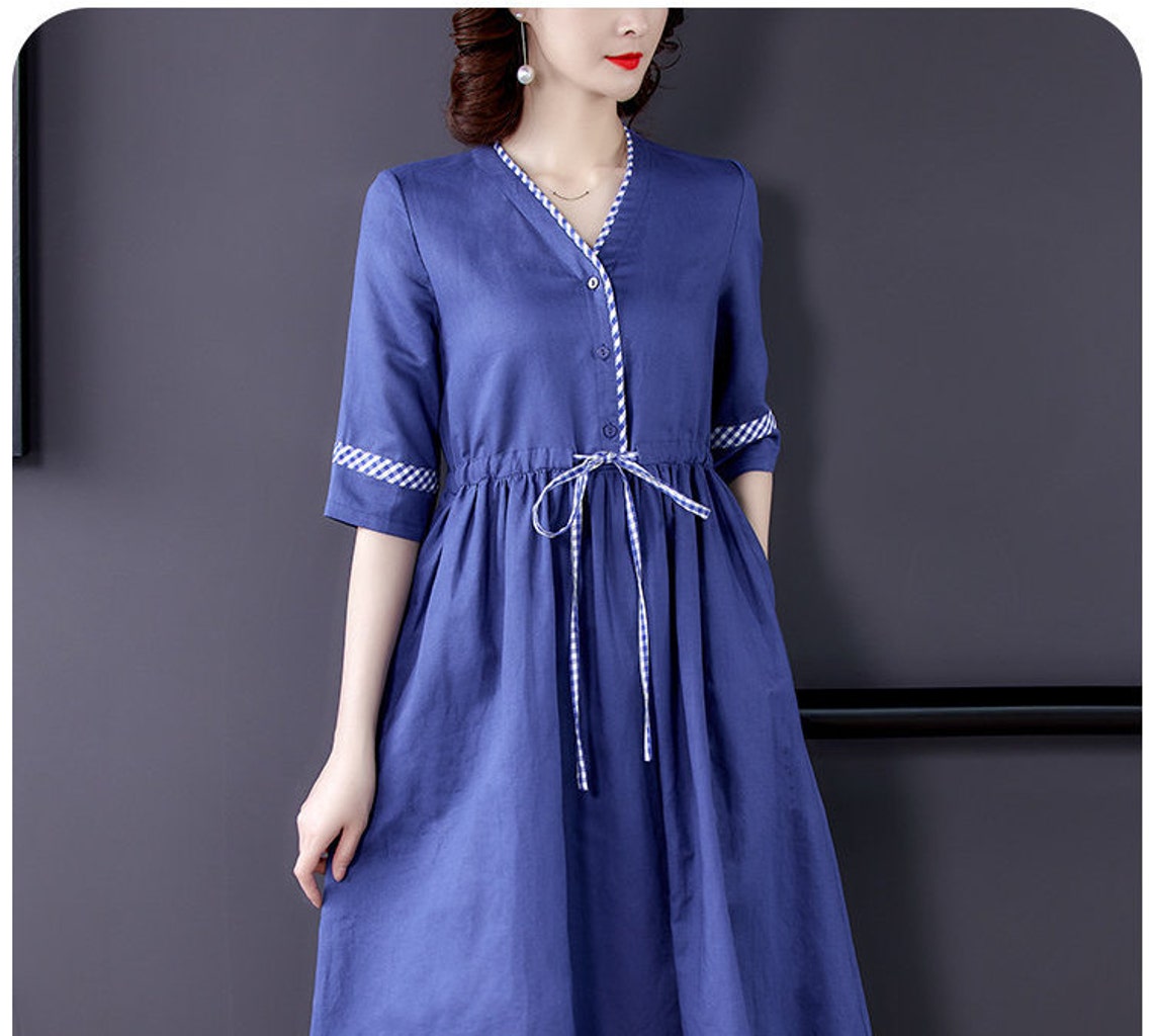 Woman summer Vneck cotton linen dress fashion linen cotton Etsy