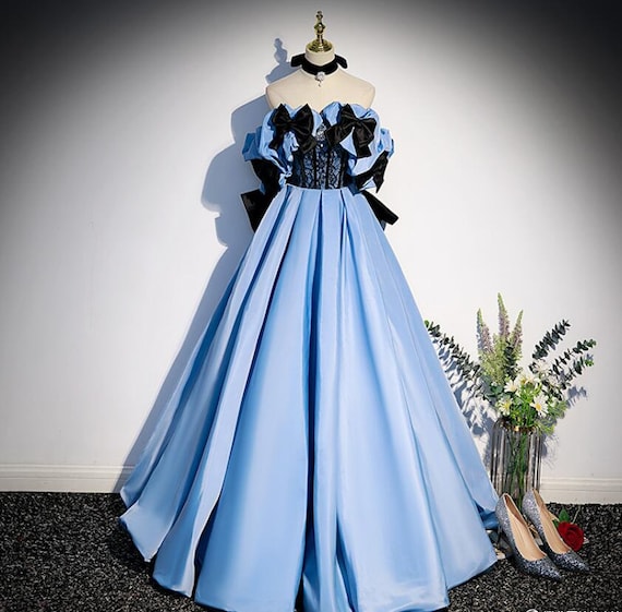 Beading Tassels Plunging Neckline Glitter Blue Prom Dress - Lunss