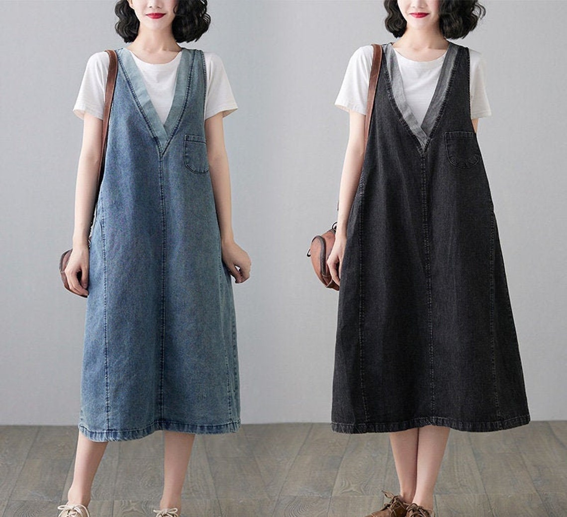 Loose denim dress ladies vest dress Vneck sleeveless dress Etsy