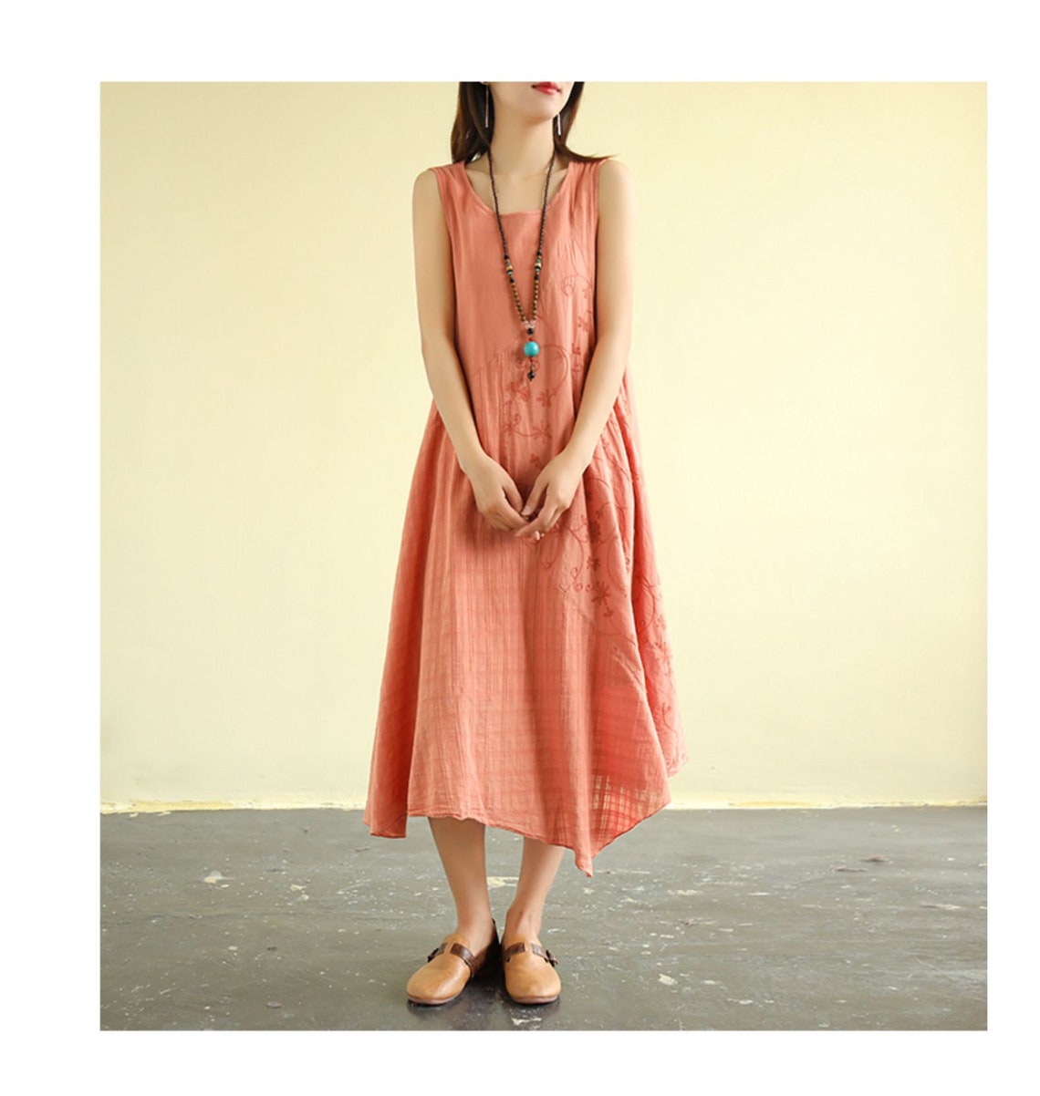 Woman pure cotton dresses sleeveless dresses round neck Etsy