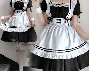 Maid outfit Sweet Dress Cosplay Maid Costume Short Sleeve Dress, Cute Ruffle Sweet Girl Dress