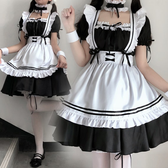 Maid Outfit Sweet Dress Cosplay Maid Costume Short Sleeve Dress, Cute  Ruffle Sweet Girl Dress - Etsy