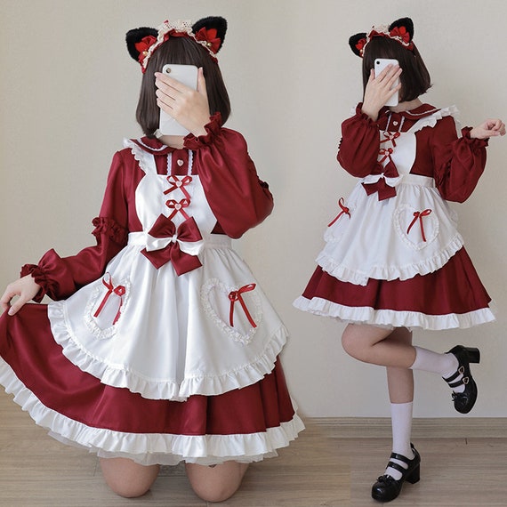 Maid dress longsleeved red cosplay dress maid dress Etsy