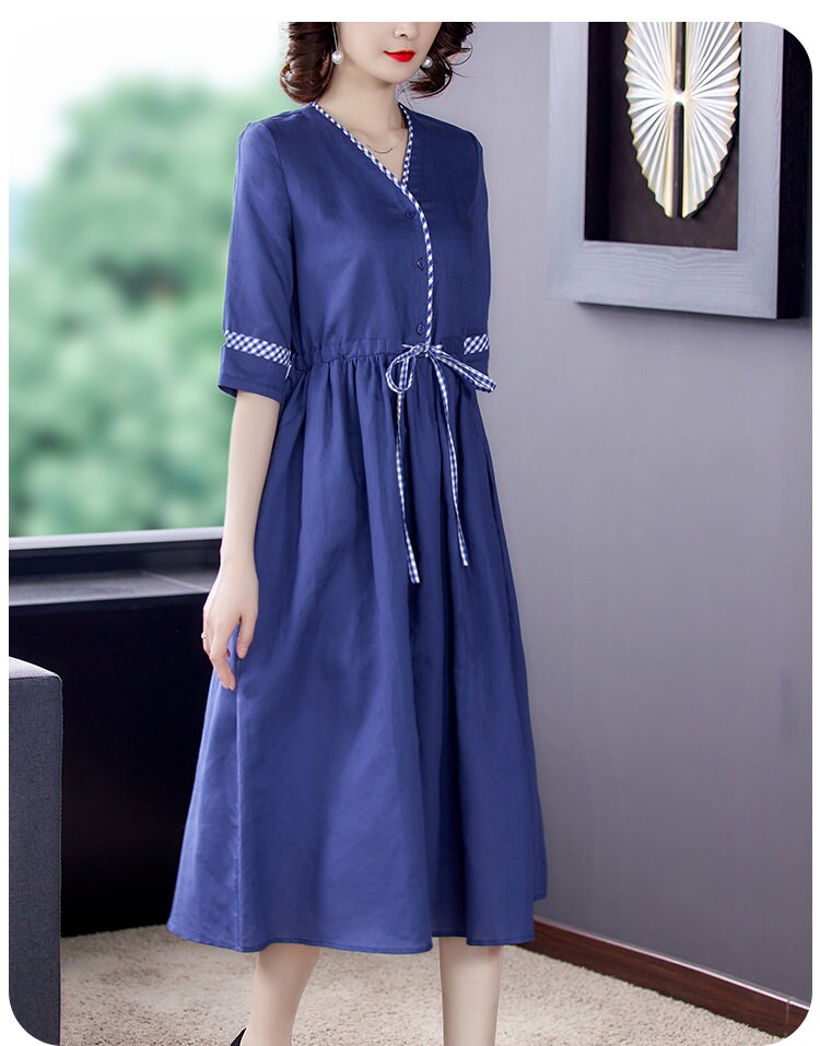 Woman summer Vneck cotton linen dress fashion linen cotton Etsy