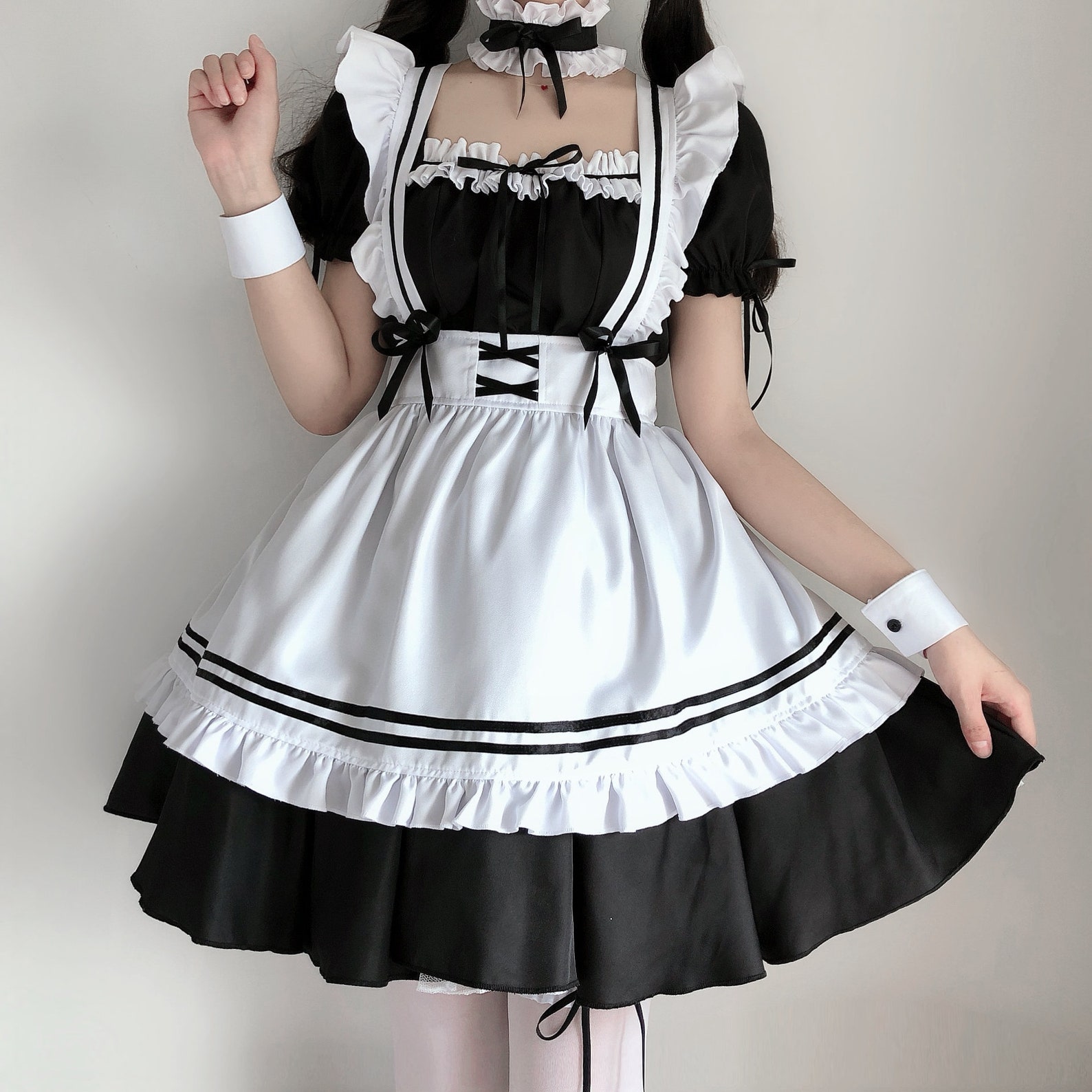 黑白lolita哥特风女仆装 cosplay服装洛丽塔洋装 女装大佬连衣裙-阿里巴巴