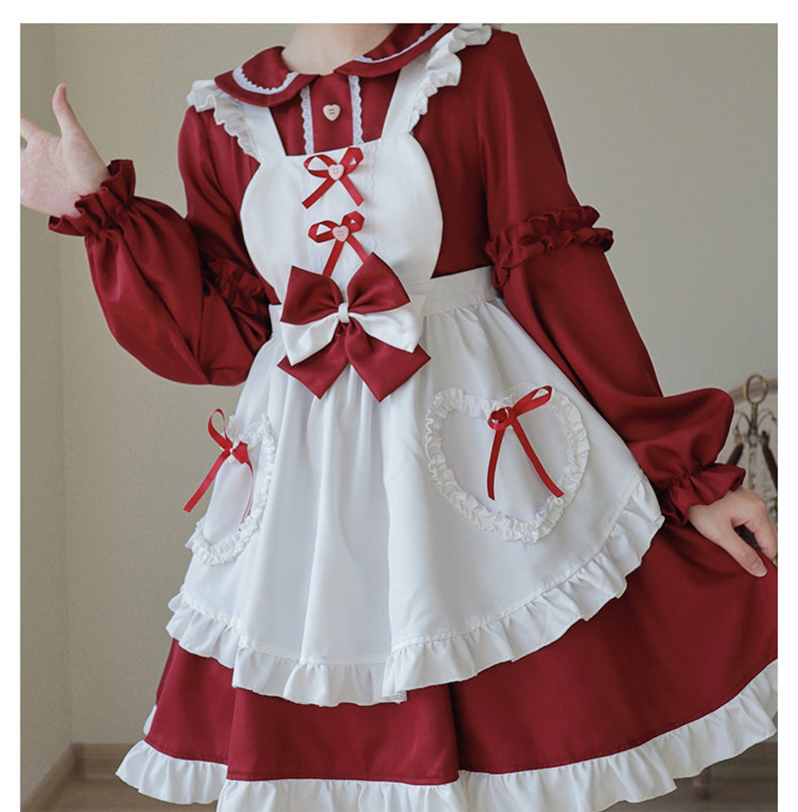 Maid dress longsleeved red cosplay dress maid dress Etsy
