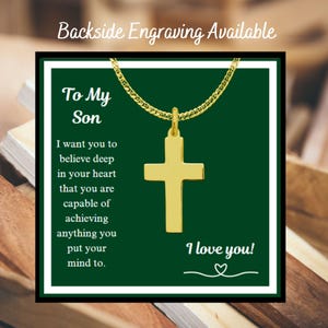 Collar con cruz para hombre y niño con tarjeta de mensaje, joyería con cruz, regalo religioso para niño, collar con cruz con nombre y fecha, joyería con cruz, religioso