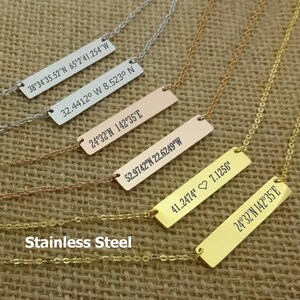 Coordinates Bar Necklace, Bar Necklace, Personalized Coordinates Necklace, Personalized Bar Jewelry, Initial Bar Necklace, Monogram Necklace
