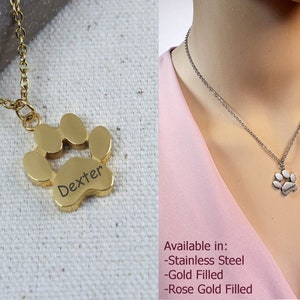 Paw Necklace, Dog Paw Necklace, Cat Paw Necklace, Personalized Dog Name Necklace, Custom Dog Jewelry, Dog Lover Gift, Pet Memorial