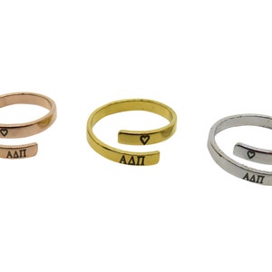 Alpha Delta Pi Adjustable Greek Sorority Ring, Alpha Delta Pi Adjustable Sorority Ring, Alpha Delta Pi Big Little Sorority Jewelry Gift