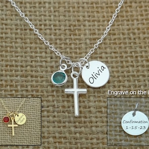 Confirmation Gift for Girls, Confirmation Jewelry Kids, Confirmation Gift, Cross Name Date Necklace, Confirmation Necklace
