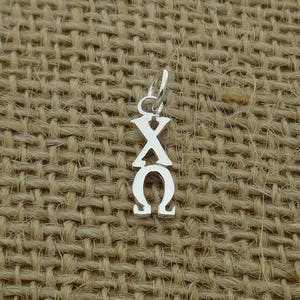 Sterling Silver Chi Omega Greek Sorority Lavalier Pendant Drop Charm Chain Necklace