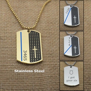 Thin Blue Line Necklace, Policemen Necklace, Back the Blue Necklace, Personalized Law Enforcement Badge Number Necklace, Dog Tag Necklace