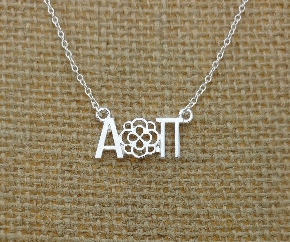Alpha Omicron Pi Sorority Lavalier Necklace - Greek Flower Pendant With Chain