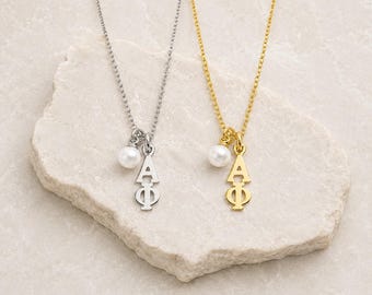 Alpha Phi with Pearl Greek Sorority Lavalier Necklace Jewelry