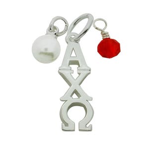 Alpha Chi Omega with Swarovski Crystal and Pearl Greek Sorority Lavalier Necklace Jewelry