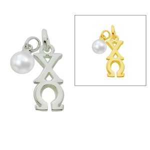 Chi Omega with Pearl Greek Sorority Lavalier Necklace Jewelry