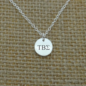 Dainty Tau Beta Sigma Round Disc Necklace, Tau Beta Sigma Choker, Sorority Jewelry, Sorority Gift Idea, Sorority Little Big Gift image 2