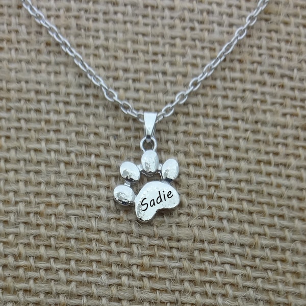 Dog Paw Necklace, Cat Paw Necklace,Personalized Dog Name Necklace, Custom Dog Jewelry, Dog Bone Charm Necklace, Dog Lover Gift, Pet Memorial