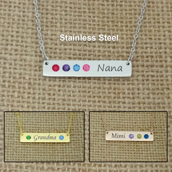 Birthstone Necklace, Nana Birthstone Necklace, Nana Necklace Swarovski Crystal, Small Crystal Tiny Birthstone Bar Necklace