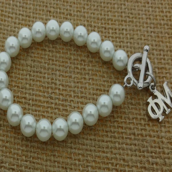 Phi Mu Pearl Sorority Bracelet Jewelry Sorority Pearl Toggle Bracelet