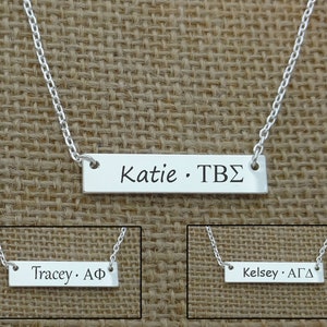 Sorority Bar Halskette mit Namen, Sorority Halskette, Sorority Geschenkidee, Sorority Schmuck Griechischer Buchstabe, Sorority Kleine Große Geschenkidee