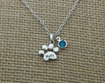Dog Name Necklace, Cat Paw Personalized, Dog Paw Necklace, Custom Dog Name Jewelry, Dog Bone Charm Necklace, Dog Lover Gift, Pet Memorial