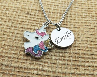 Child Girl Necklace, Personalized Unicorn Kid Necklace, Custom Girl Unicorn Jewelry, Little Girl Jewelry, Unicorn Necklace, Unicorn Gift