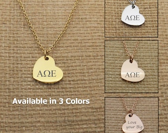 Alpha Omega Epsilon Sorority Heart Necklace, Sorority Jewelry Necklace, Sorority Gift Idea, Sorority Little Big Gift Idea