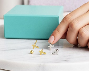 Cross Stud Earrings, Minimalist Christian Jewelry, Dainty Cross Earrings, Religious Gift for Women, Faith Jewelry, Small Gold Studs